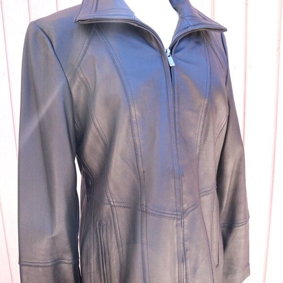 Womens 100% Leather Black Jacket Jones New York Size Large, Soft Butter Leather - Picture 3 of 13